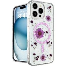 Newface iPhone 16 Pro Max Kılıf Daisy Simli Magsafe Kapak - Mor