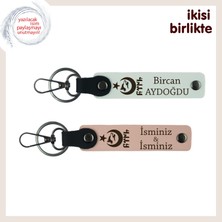 Ayyıldız Kurt Göktürk Temalı Kurumsal Armağan, Isime Özel 2'li Anahtarlık Set, Beyaz-Yavru Ağzı