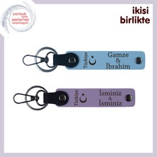 Öğrenciye Veda Hediyesi – Ayyıldız ve Türkiye, Isim Yazılı 2' Li Anahtarlık Seti, Gök Mavi-Mor