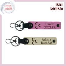 Sevgiline Üç Hilal Işığında Anlamlı Hediye – Kişiye Özel Anahtarlık Seti, Pembe-S Kahve