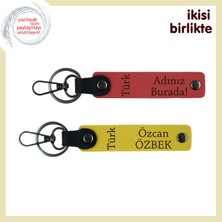 Dayıya Minnet Armağanı – Türk Yazısı Desenli Kişisel Deri Anahtarlık, Nar Çiçeği-Sarı