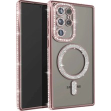 Newface Samsung Galaxy S25 Ultra Kılıf Joke Simli Magneticsafe Kılıf - Pembe