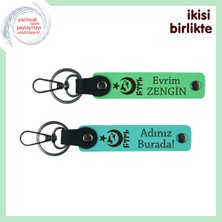 Çocuğuna Hatıralık – Ayyıldız Kurt Göktürk Temalı Isimli 2’li Anahtarlık Takım, Fıstık Yeşil-Turkuaz