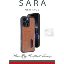 Newface iPhone 16 Pro Max Kılıf Sara Kartvizitli Deri Kılıf - Kırmızı