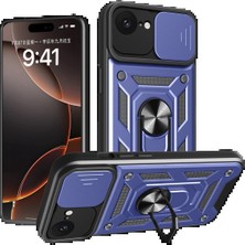 Newface iPhone 16E Kılıf Pars Lens Yüzüklü Silikon - Lacivert