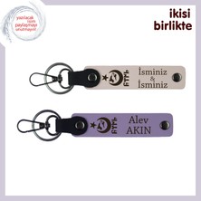 Vatan Temalı Isimli Zarif Dokunuş – Kişiye Özel Ayyıldız Kurt Göktürk Anahtarlık Seti, Pudra-Mor