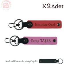 Komşuya Şık Hediye, Isim Yazılı 2’li Anahtarlık Hediye Takımı, Nar Çiçeği-Pembe-Siyah