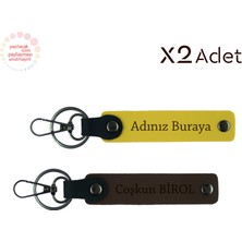 Kurumsal Yılbaşı Hediyesi,kişisel Isimli 2’li Anahtarlık Takımı, Sarı-Koyu Kahve