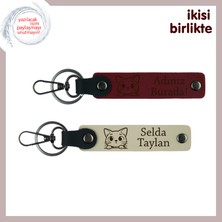 Kedili Hayat Başka Güzeldir, Isim Yazılabilir Anahtarlık X2’li, Bordo-Sütlü Kahve