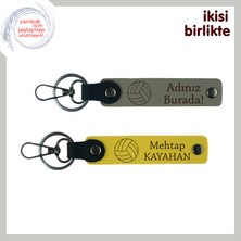 Kupa Sevinçlerine Hatıra, Voleybol Topu Desenli Isimli Deri Anahtarlık Takımı, Kül Gri-Sarı