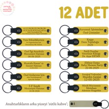 Sarı & S Kahve, Mini Parti Organizasyon Hediyesi, 12’li Set, Kişiye Özgü Yazılı Deri Anahtarlık