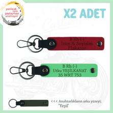 Biker Stiline Özel, Isim Plaka ve B- Kan Grubu Yazılı Anlamlı Motor X2 Anahtarlık, Kırmızı-Mavi-Ysl