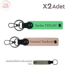 Dayıya Şık Jest, Isim & Soyisim Kişiselleştirilmiş 2’li Anahtarlık, Yavru Ağzı-Fıstık Yeşil-Gri