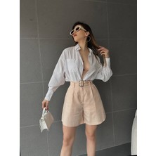 Kuş Gözü Kemerli Geniş Paçalı Mom Şort