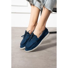 Shoetek Rinsa Kadın Babet Bağcıklı Makosen Lacivert Süet