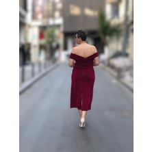 Straplez Balon Kol Drapeli Midi Boy Abiye