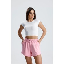 Dream Style Kadın Pembe Şort Modal Kumaş Yumuşak Dokulu Esnek Likralı Bağcıklı Çift Cepli Şort