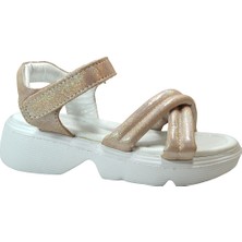 Onlo Ayakkabı B.043 Hakiki Deri Pudra Ortopedik Cırtlı Kız Çocuk Sandalet