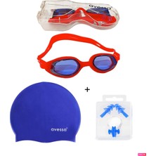 Knittingtr 3'lü Yetişkin Unisex Havuz Seti, Gözlük, Bone ve Tıkacı, Kırmızı