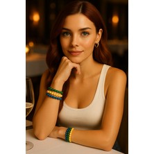 El Yapımı Renkli Akrilik Tasarım - 3’lü Mermer Desenli Boncuk Bileklik Seti