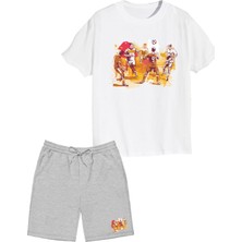 2'li Set Baskılı Erkek Çocuk Pamuk Şort Tshirt Takım Futbol 5 6 7 8 9 10 11 12 13 14 Yaş Tişört