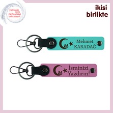 Romantik Ruhlara Vatan Temalı Şık – Çocuk ve Ayyıldız Desenli Anahtarlık Hediyesi, Turkuaz-Pembe