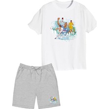 2'li Set Baskılı Erkek Çocuk Pamuk Şort Tshirt Takım Futbol 5 6 7 8 9 10 11 12 13 14 Yaş Tişört