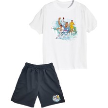 2'li Set Baskılı Erkek Çocuk Pamuk Şort Tshirt Takım Futbol 5 6 7 8 9 10 11 12 13 14 Yaş Tişört