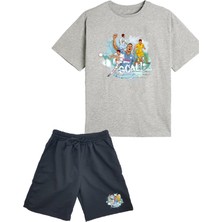 2'li Set Baskılı Erkek Çocuk Pamuk Şort Tshirt Takım Futbol 5 6 7 8 9 10 11 12 13 14 Yaş Tişört