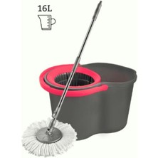 Mikrofiber Temizlik Seti 16 Lt Kova Siyah-Kırmızı Döner Başlıklı