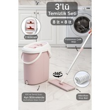 Yüzey ve Yer Temizliği Seti, Iki Bölmeli Kova, Dönebilir Paspas, Tablet Mop, 8+8 Lt
