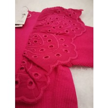 Kız Çocuk Pamuklu Kot Şort Etek Fuşya Pembe Güpür Detaylı  Alt Üst Takım 2'li Takım