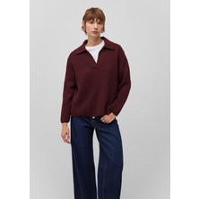 Mavi Kadın Polo Yaka Bordo Yün Karışımlı Kazak Uzun Kol Günlük Stil 1710588-70434