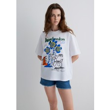 Mavi Baskılı Beyaz Tişört 1613100-620