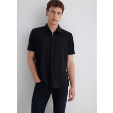 Mavi Soft-Premium Siyah (TENCEL™) Modal Karışımlı Yarı Fermuarlı Polo Tişört 0613007-900