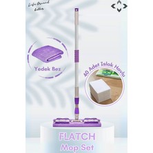 Çok Amaçlı Mopp Seti, Yedek Bez ve 40 Islak Havlu, Mandallı, Renkli, Temizlik Kolaylığı