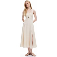 Koton Kalp Yaka Bej Midi Kadın Elbise 5SAK80330EW