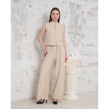 Broşlu Yelek Pantolon Takım Bej S255821