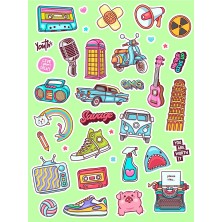 90'lar Renkli Doodle Laptop Notebook Tablet Sticker Seti