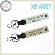 Miawiki Beyaz - Sütlü Kahve, Kişisel Isim ve Plaka ile Hazırlanan Motosiklet 2'li Anahtarlık, Hediye