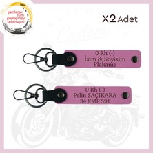 Miawiki Pembe, Motorcuya Isim Plaka ve 0 Rh (-) Kan Grubu Yazılı Kişiselleştirilmiş Deri 2'li Anahtarlık Set