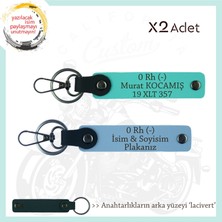 Miawiki Motosiklet Severlere Isim Plaka, 0 - Kan Grubu Yazılı Özel Tasarım X2 Anahtarlık, Mavi-Turkuaz-Laci