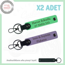 Miawiki Motor Tutkunlarına Isim ve Plaka Yazılı Özel Üretim X2 Deri Anahtarlık, Hediyelik, Mor-F Yeşil-Syh