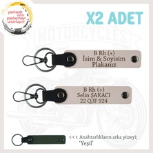 Miawiki Motosiklet Maceracılarına Isim Plaka ve B Rh (+) Kan Grubu Yazılı Deri X2 Anahtarlık Seti, Pudra-Ysl
