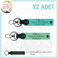 Miawiki Motor Severlere Özel, Isim Plaka ve 0 Rh (+) Kan Grubu Yazılı 2'li Anahtarlık Set, Yeşil-Turkuaz-Ysl