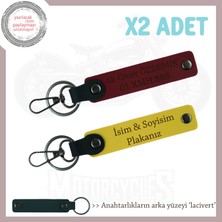 Miawiki Kurye ve Motor Severler Için Deri Anahtarlık – Kişiye Özel Plaka & Isimli 2’li, Sarı-Bordo-Laci