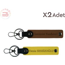 Miawiki Aile Üyelerine Kalıcı Hediye – Isim Soyisimli 2’li Anahtarlık Çift, Açık Kahve-Sarı