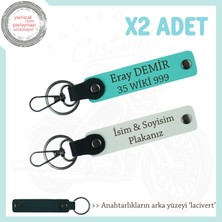 Miawiki Güçlü Stil Yansıması – Plaka ve Isim Yazılı Özgün Deri Anahtarlık Takımı (2’li), Beyaz-Turkuaz-Laci