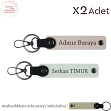 Miawiki Babalar Gününe Romantik Hediye, Isim Yazılı 2’li Anahtarlık Hediye Seti, Pudra-Beyaz-Sütlü Kahve