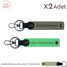 Miawiki Akrabaya Anlamlı Hediye, Isimli 2’li Anahtarlık Takımı, Kül Gri-Fıstık Yeşil-Sütlü Kahve